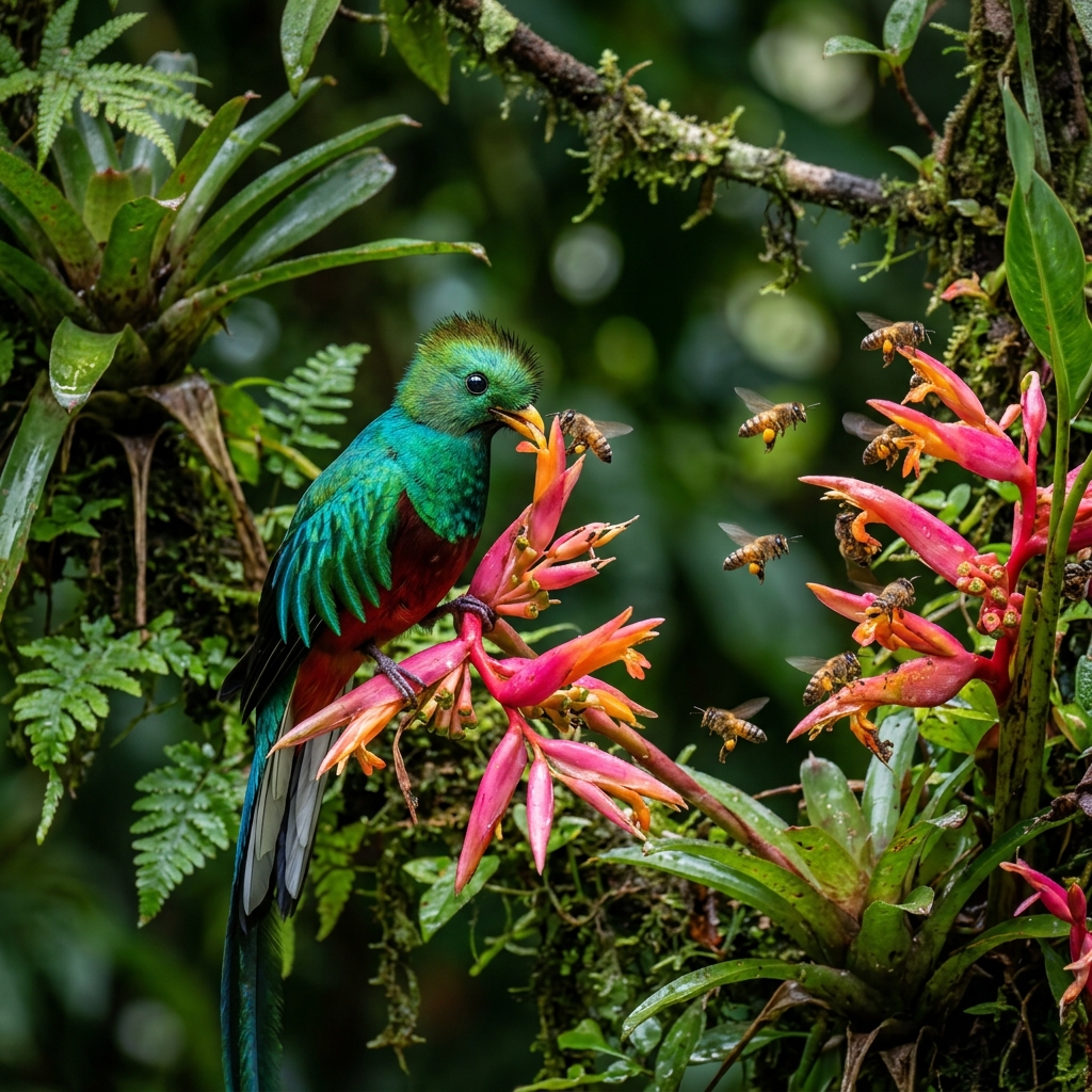 Native birds and pollinators thriving in the restored Wayanad rainforest ecosystem